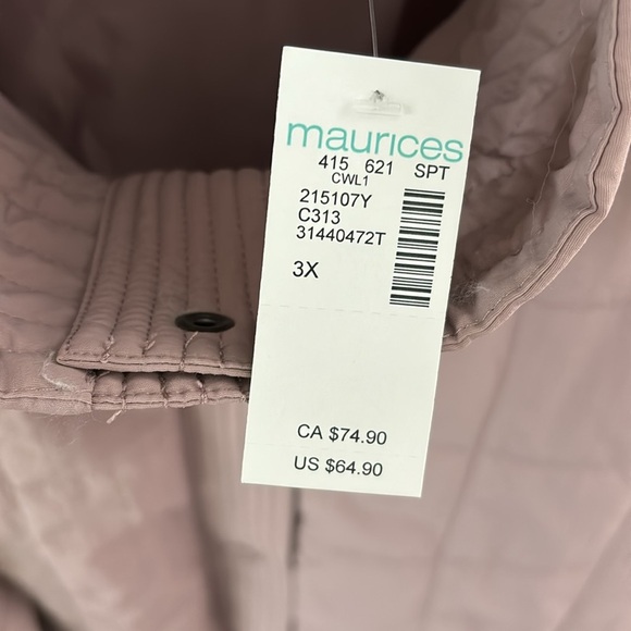 Womens Plus Size Maurice’s Quilted Button Up Jacket, Mauve, 3X Spring - Picture 5 of 10